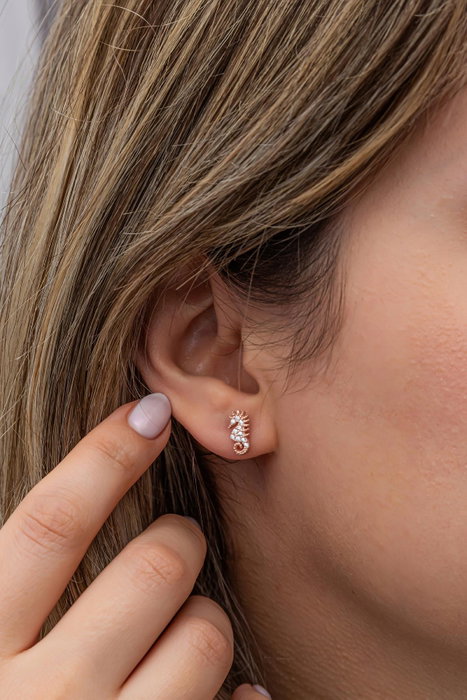 Heliophilia Silver Pendientes de Plata de Ley 925 con Oro Rosa y Circón Heliophilia Silver Pendientes de Plata de Ley 925 con Oro Rosa y Circón